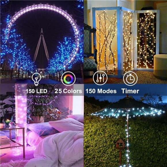 50ft Fairy Lights 150 LED RGB Warm White Color Changing String Lights Outdoor In - Picture 4 of 7